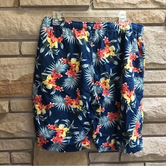 Tommy Bahama Lounge Board Shorts Drawstring Blue Hawaiian Print Large Cotton - Picture 2 of 9
